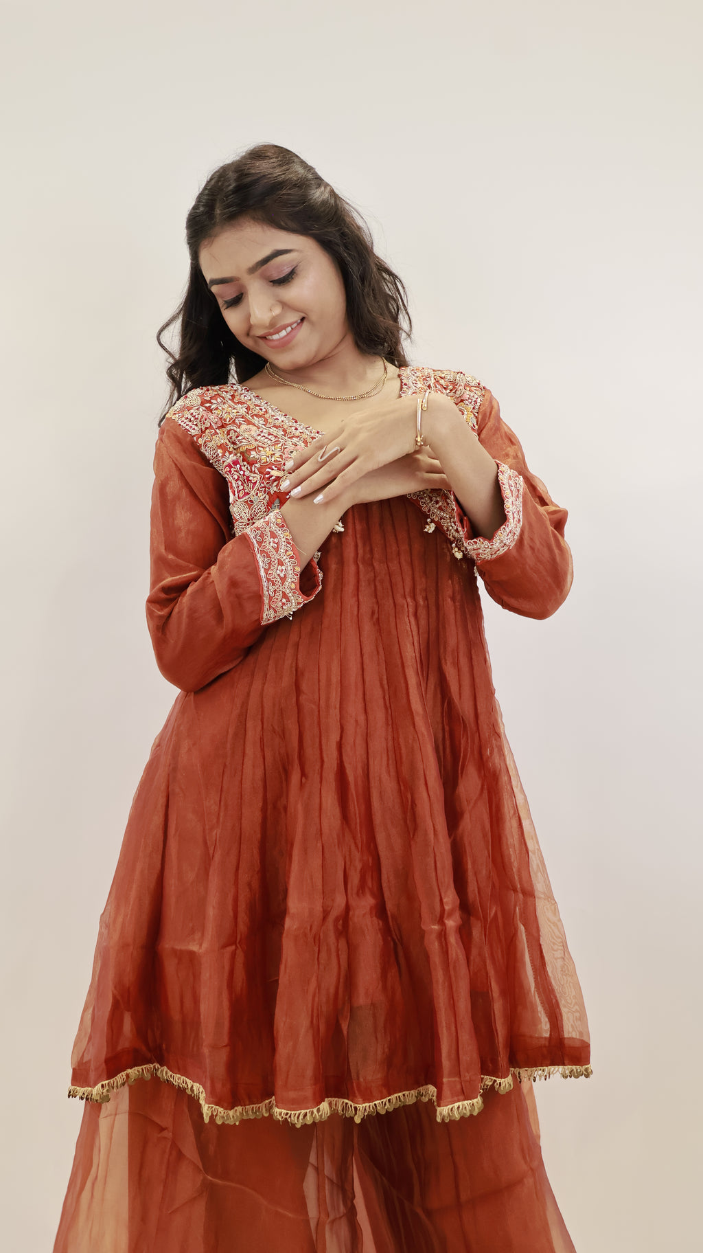 AAFREEN BLACK BLOCK PRINTED LONG KURTA PALAZZO SET