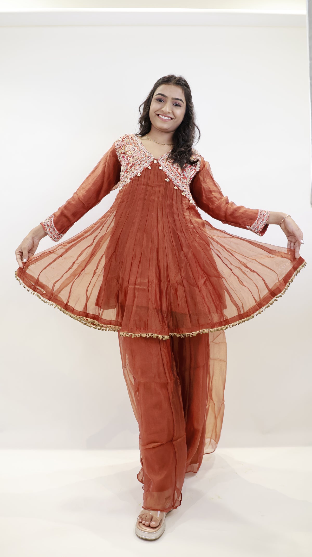 AAFREEN BLACK BLOCK PRINTED LONG KURTA PALAZZO SET