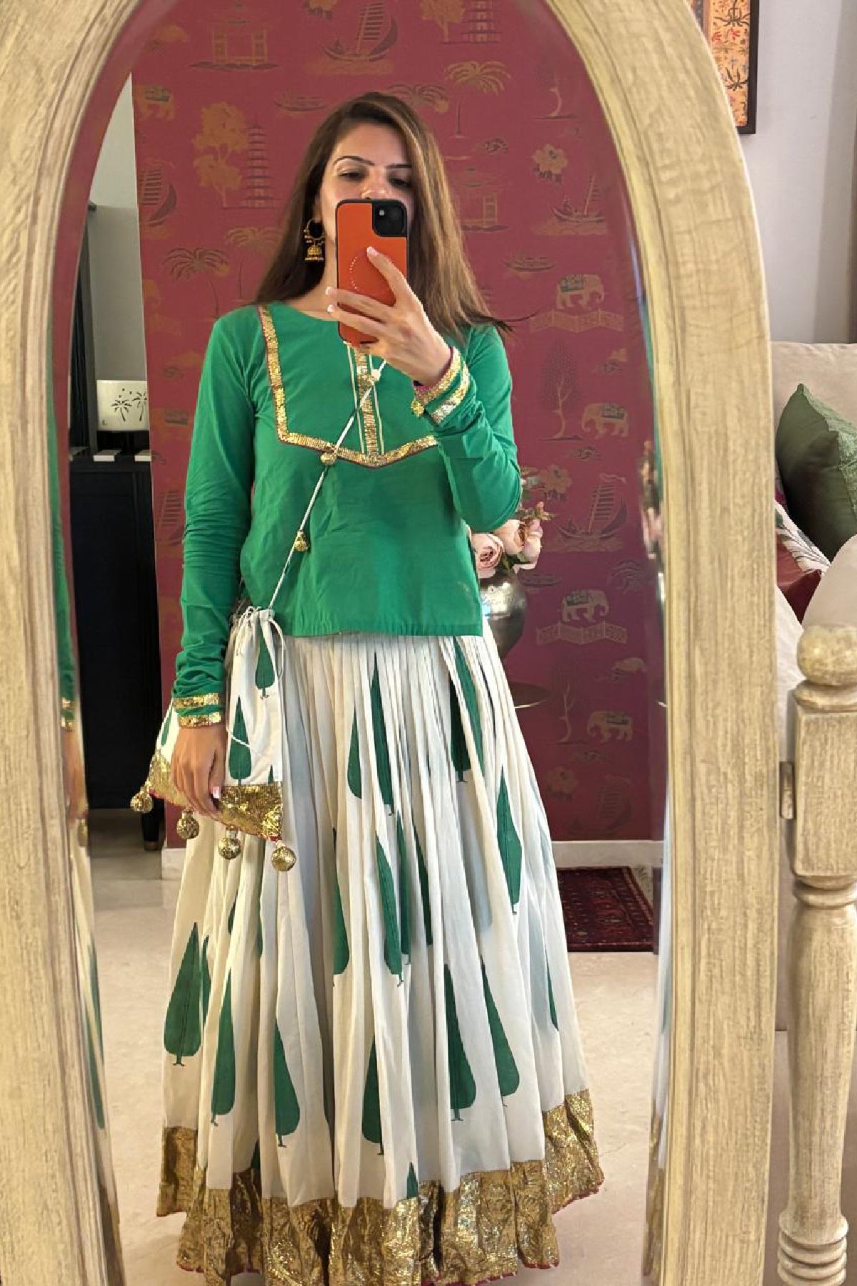 Boota chinar skirt with kurti and dupatta set of 3