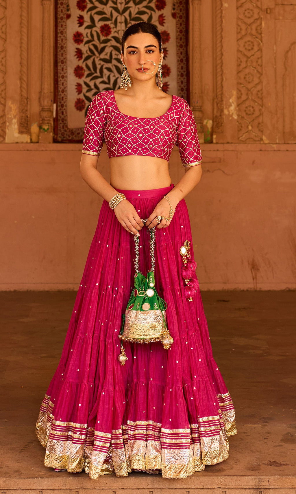 Phillauri 2 rani pink teared lehenga with gota work blouse and foil  print dupatta (set of 3) - Ready to ship