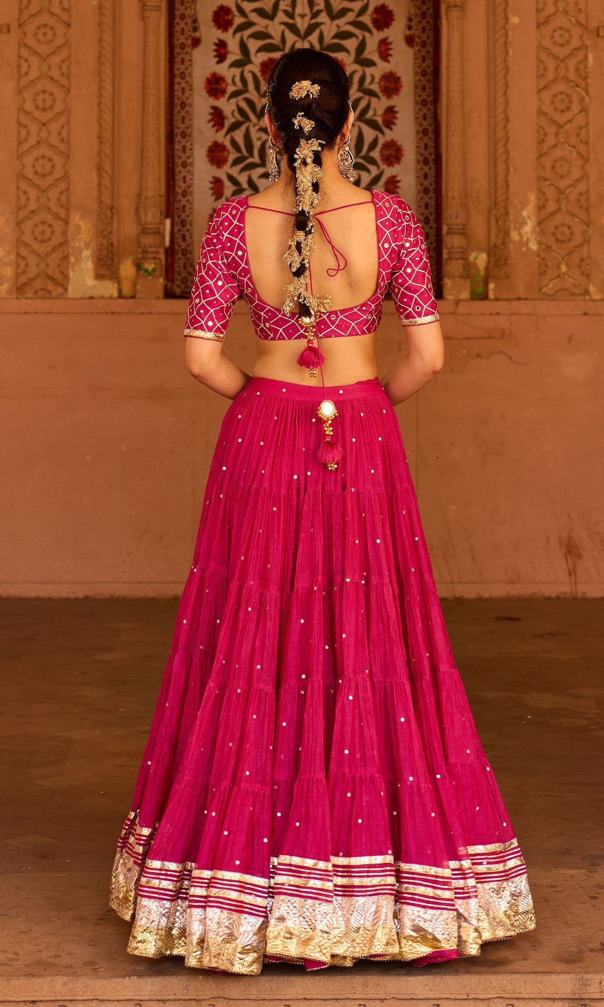 Phillauri 2 rani pink teared lehenga with gota work blouse and foil  print dupatta (set of 3) - Ready to ship