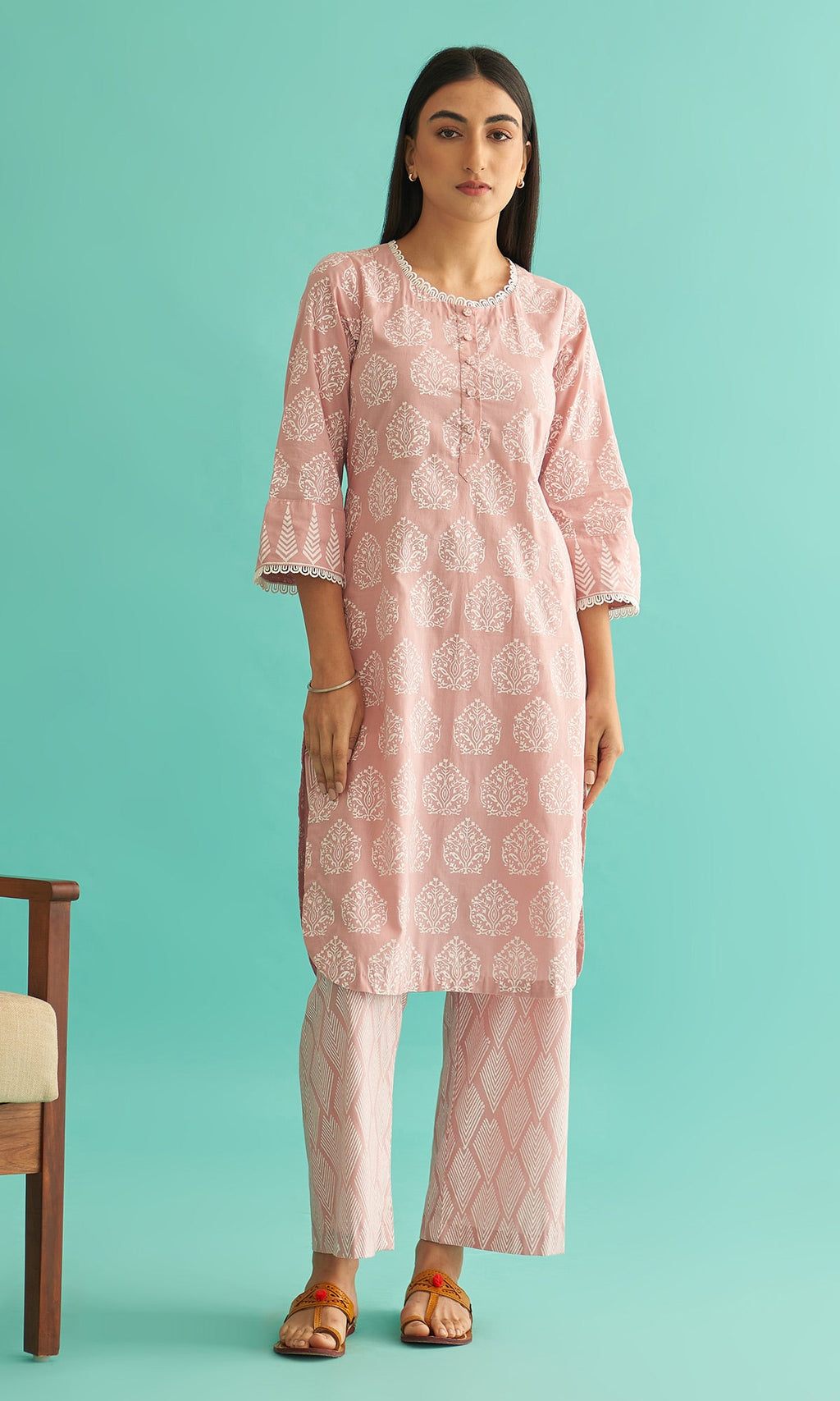 Daisy Vol 3 - Dusty Pink Hand Block Printed Straight Kurta Set of 2 - Ready to ship