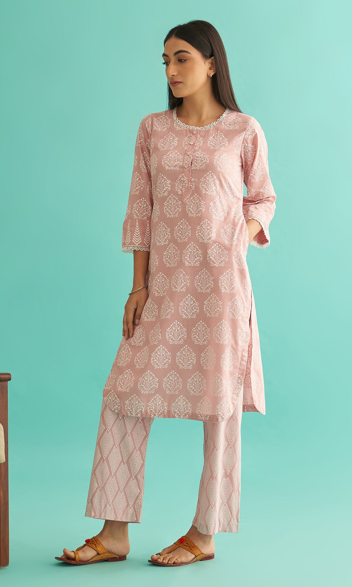 Daisy Vol 3 - Dusty Pink Hand Block Printed Straight Kurta Set of 2 - Ready to ship