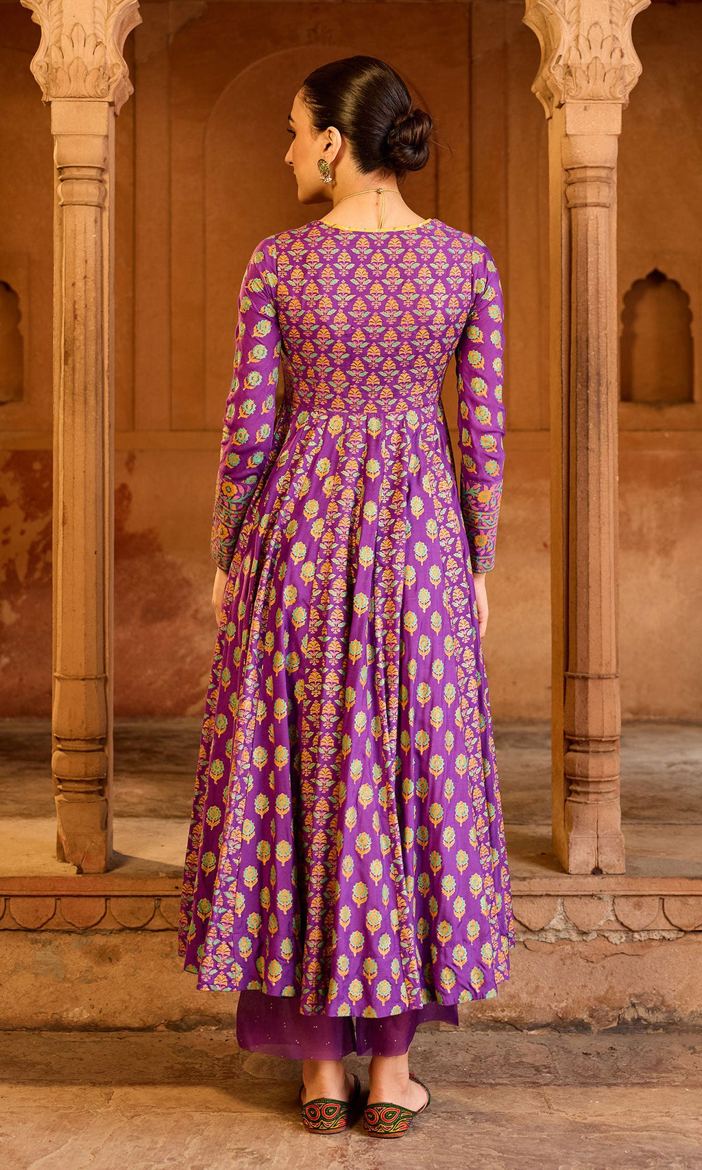 Boond 3.0 purple block printed anarkali with palazzo and dupatta (Set of 3) - Ready to ship