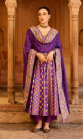 Boond 3.0 purple block printed anarkali with palazzo and dupatta (Set of 3) - Ready to ship