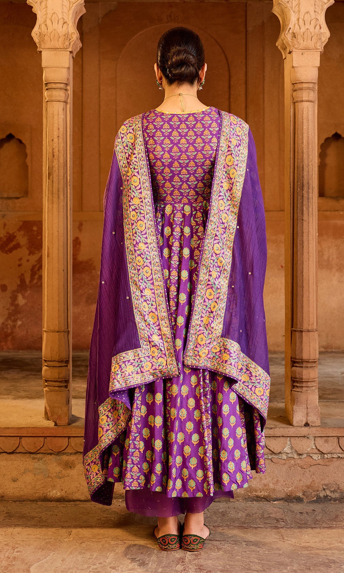 Boond 3.0 purple block printed anarkali with palazzo and dupatta (Set of 3) - Ready to ship