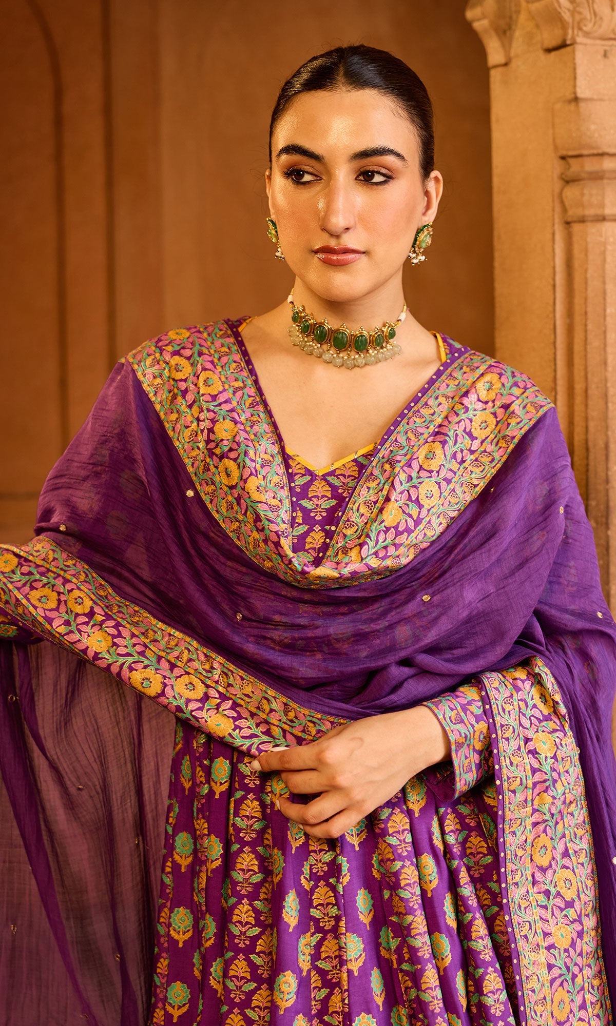 Boond 3.0 purple block printed anarkali with palazzo and dupatta (Set of 3) - Ready to ship
