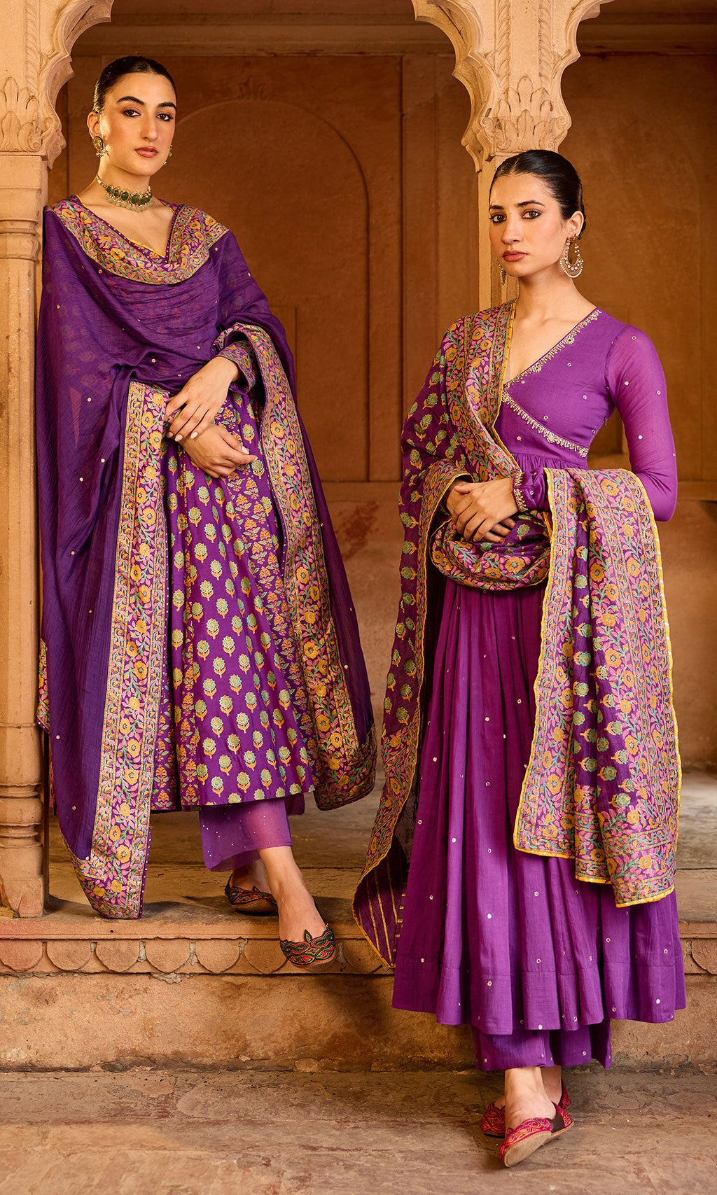 Boond 3.0 purple block printed anarkali with palazzo and dupatta (Set of 3) - Ready to ship
