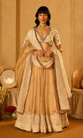 Dilbaro Tissue Ivory and Gold Tissue Lehenga with Blouse and Dupatta (set of 3) - Ready to ship