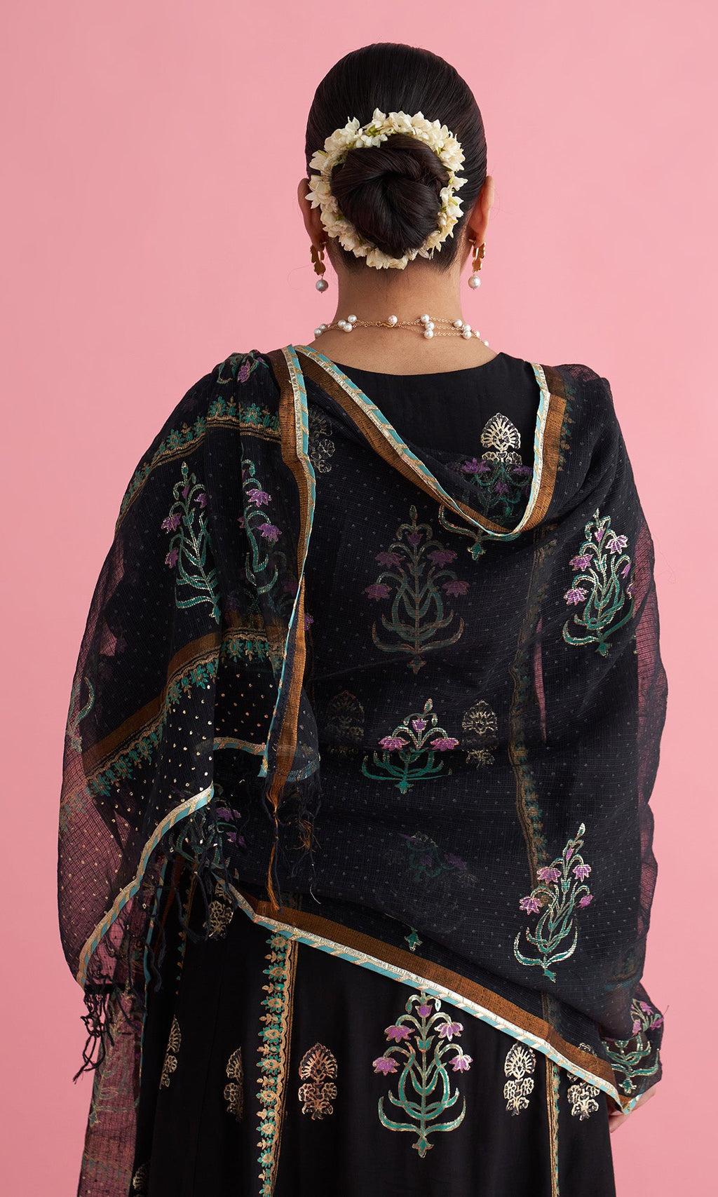 Apala Black Foil print Anarkali with palazzo and dupatta(set of 3) - Ready to ship
