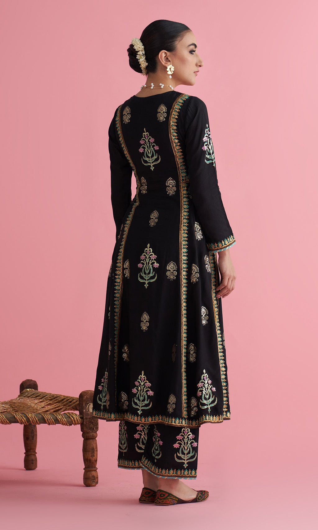 Apala Black Foil print Anarkali with palazzo and dupatta(set of 3) - Ready to ship