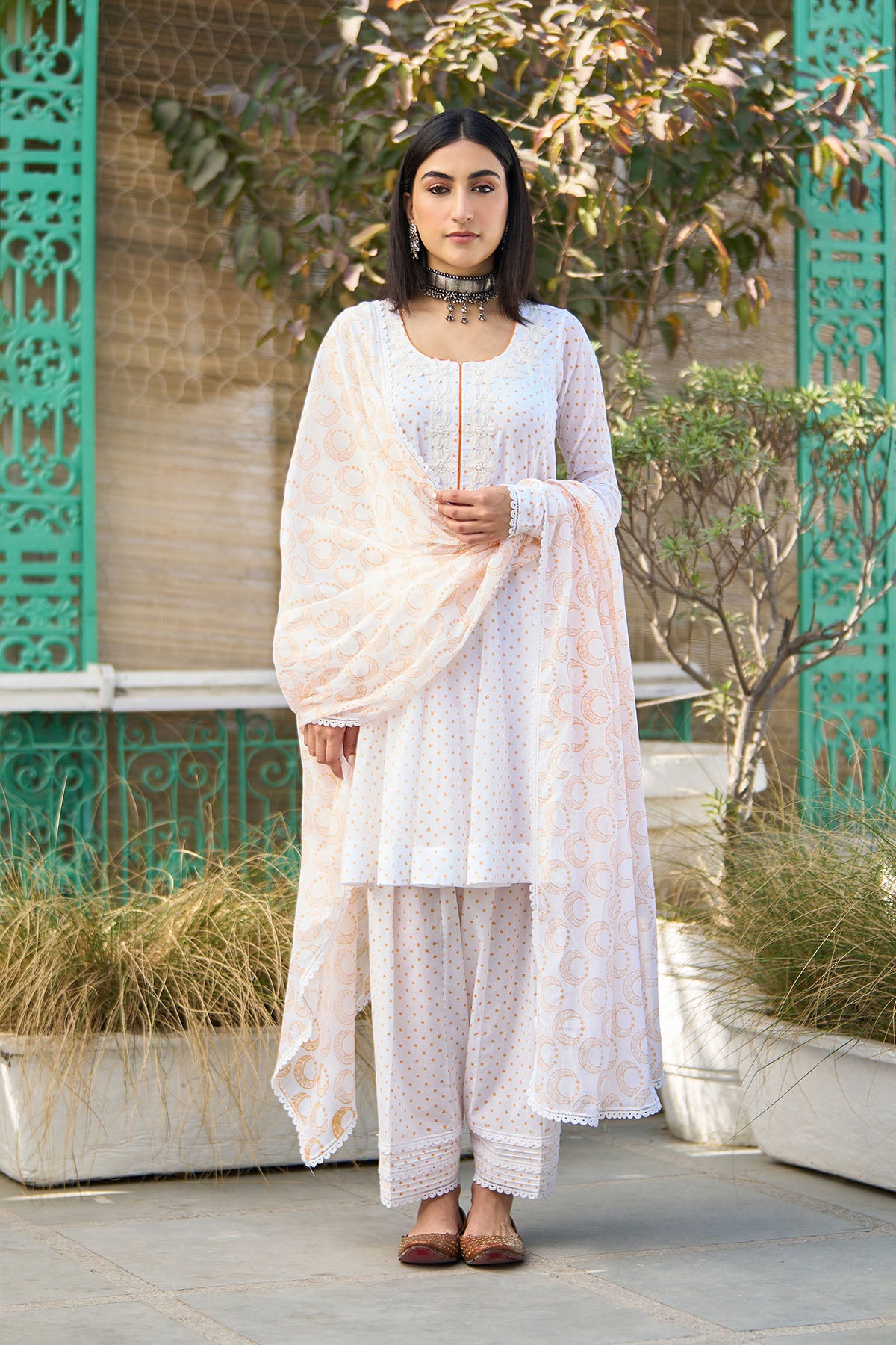 Ombre yellow block printed short anarkali with salwar and dupatta ( Set of 3 ) - Ready to ship