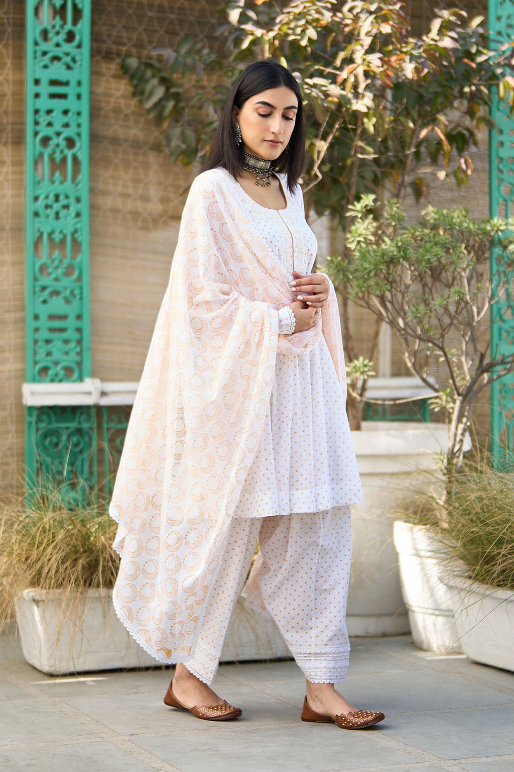 Ombre yellow block printed short anarkali with salwar and dupatta ( Set of 3 ) - Ready to ship