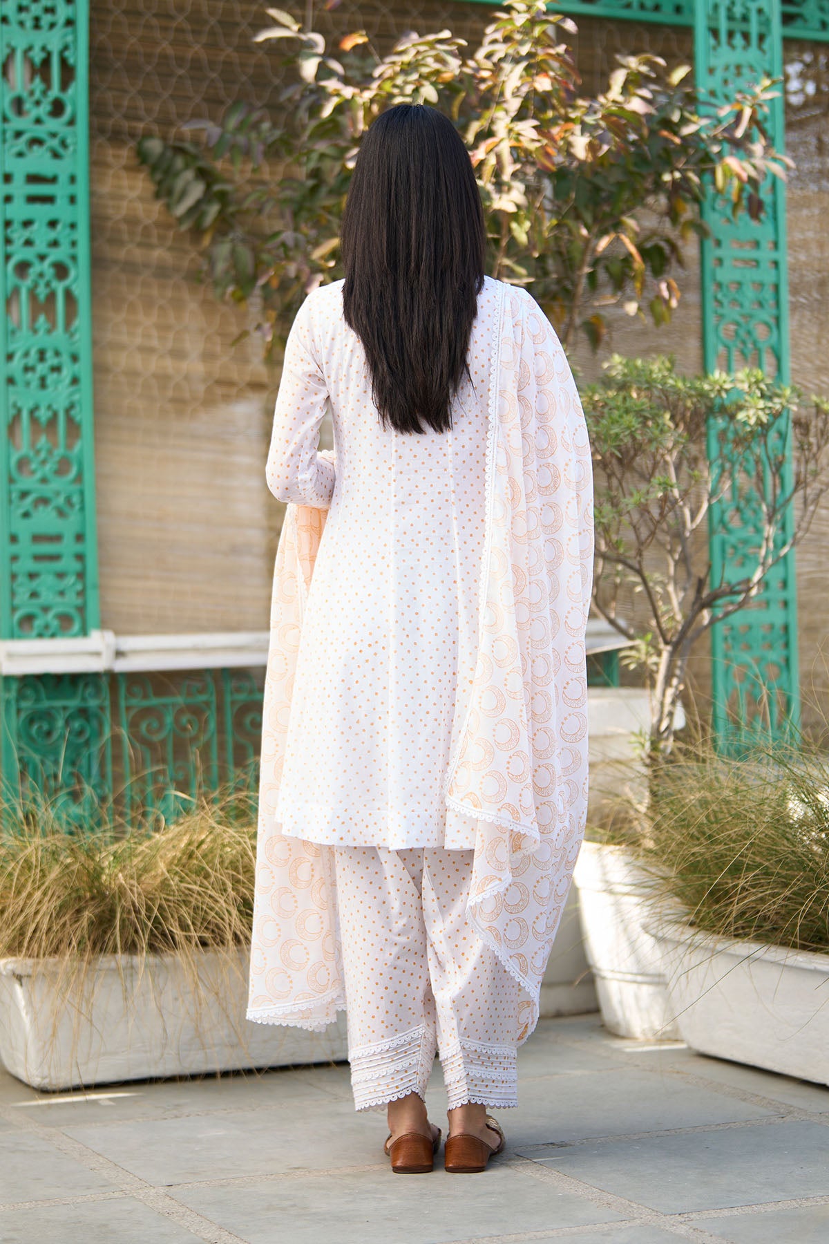 Ombre yellow block printed short anarkali with salwar and dupatta ( Set of 3 ) - Ready to ship