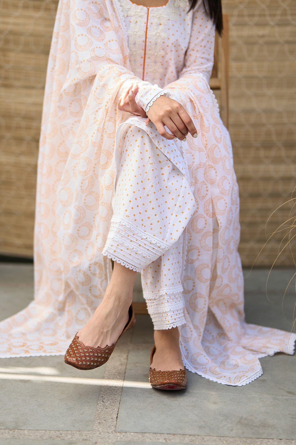Ombre yellow block printed short anarkali with salwar and dupatta ( Set of 3 ) - Ready to ship