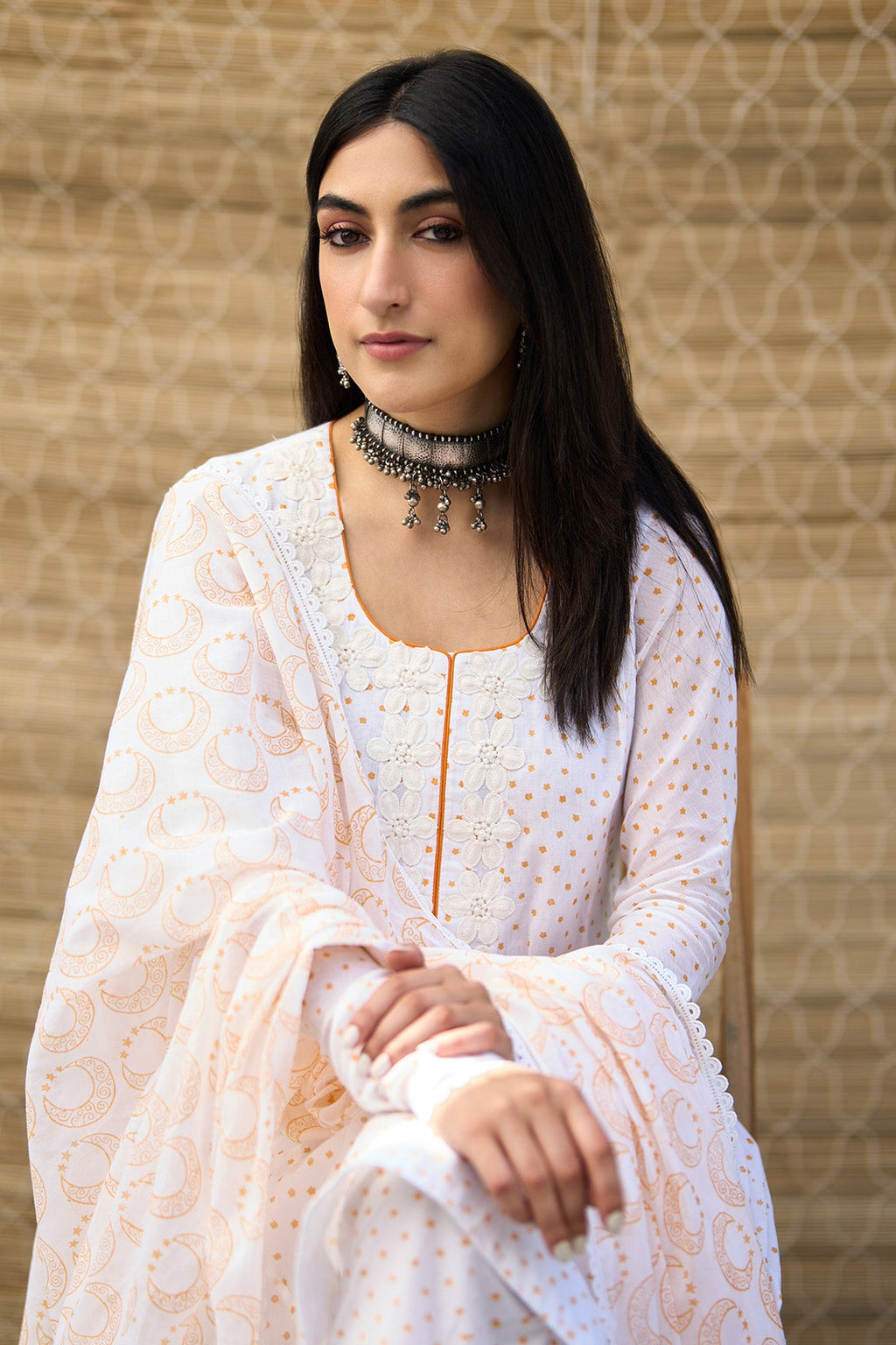 Ombre yellow block printed short anarkali with salwar and dupatta ( Set of 3 ) - Ready to ship