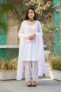 Ombre pink block printed short anarkali with salwar and dupatta ( Set of 3 ) - Ready to ship