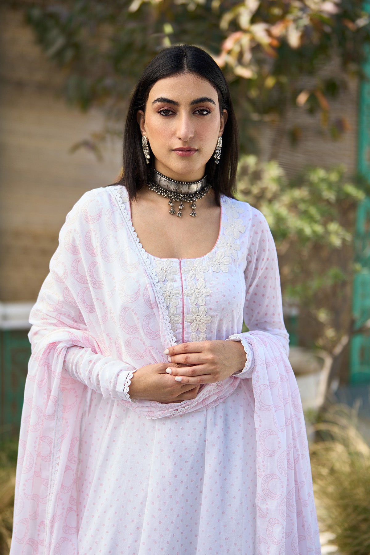 Ombre pink block printed short anarkali with salwar and dupatta ( Set of 3 ) - Ready to ship