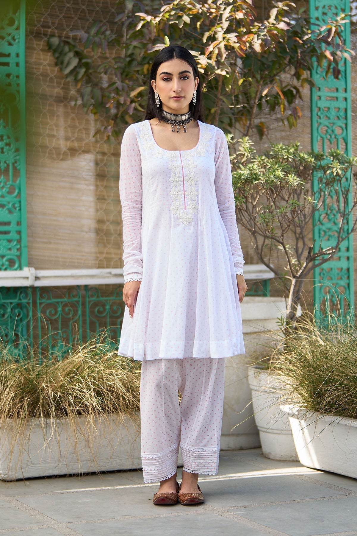 Ombre pink block printed short anarkali with salwar and dupatta ( Set of 3 ) - Ready to ship