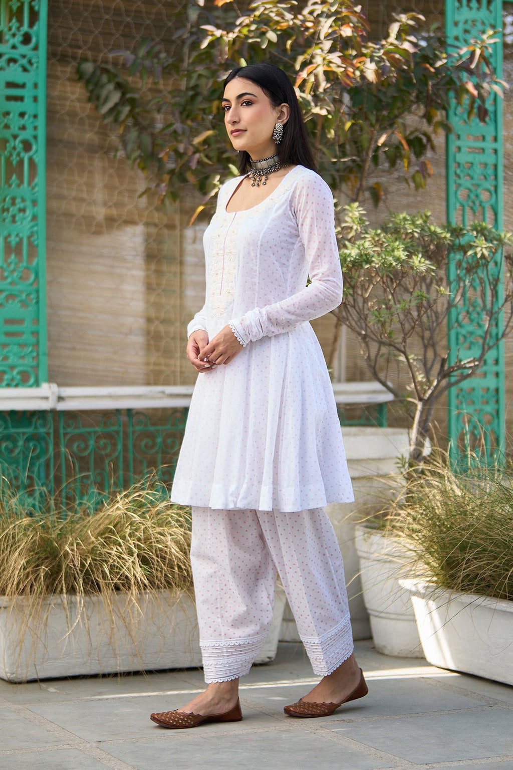 Ombre pink block printed short anarkali with salwar and dupatta ( Set of 3 ) - Ready to ship