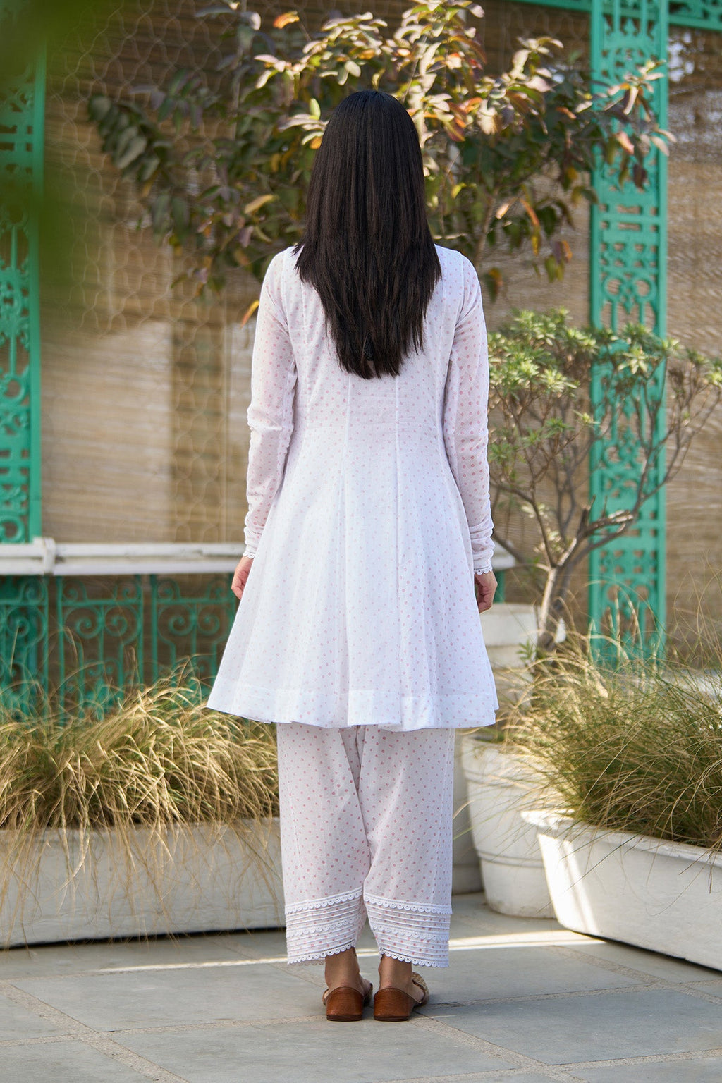 Ombre pink block printed short anarkali with salwar and dupatta ( Set of 3 ) - Ready to ship