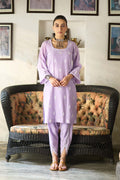 Chikankari lilac short kurta with tulip pants and dupatta ( set of 3 ) - Ready to ship