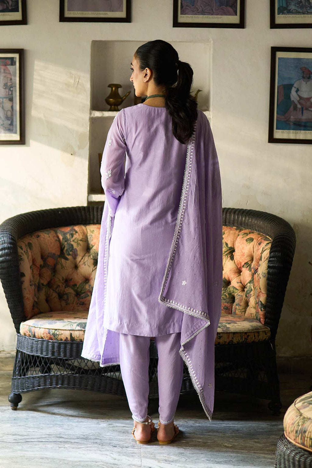 Chikankari lilac short kurta with tulip pants and dupatta ( set of 3 ) - Ready to ship