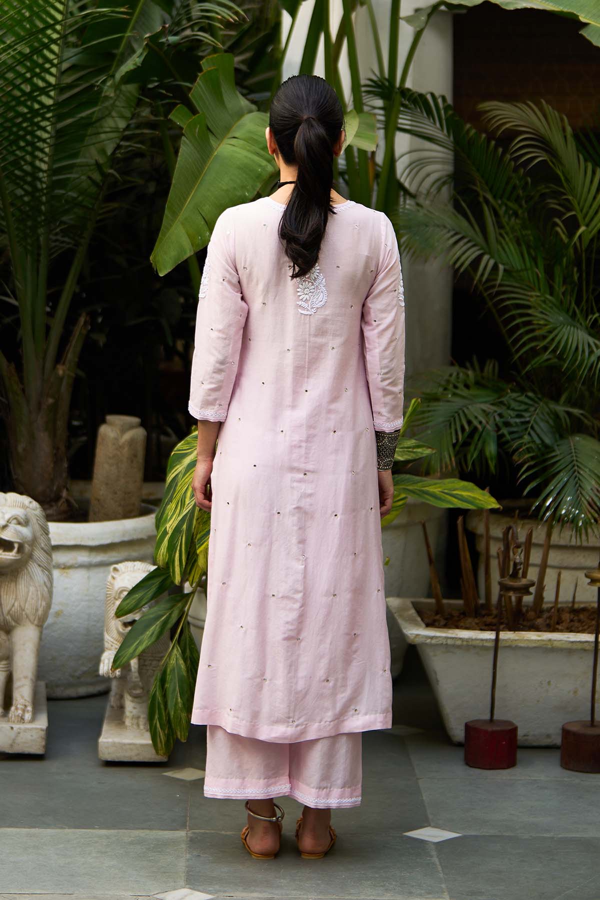 Chikankari pink straight kurta with palazzo ( set of 2 ) - Ready to ship