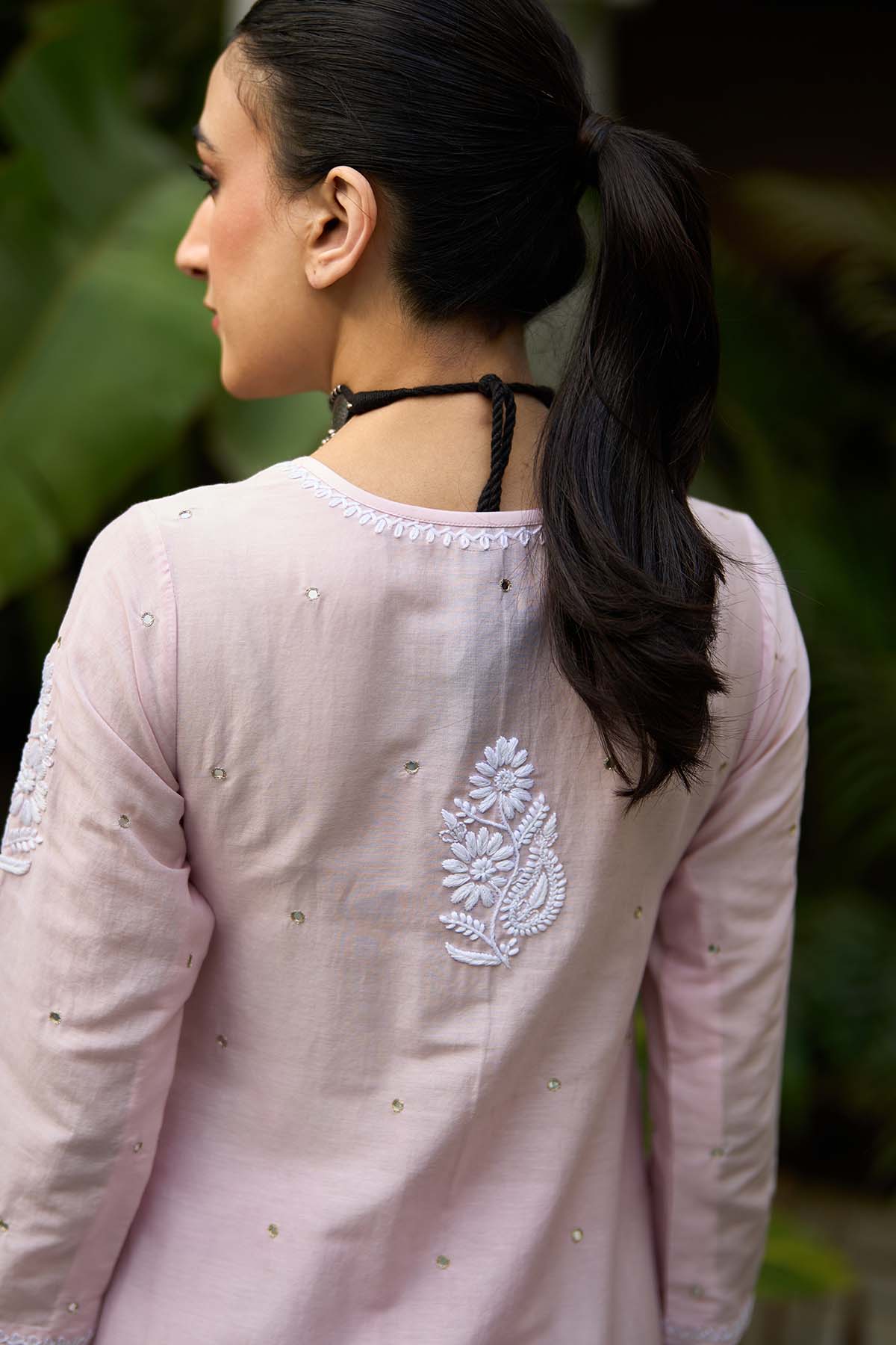 Chikankari pink straight kurta with palazzo ( set of 2 ) - Ready to ship