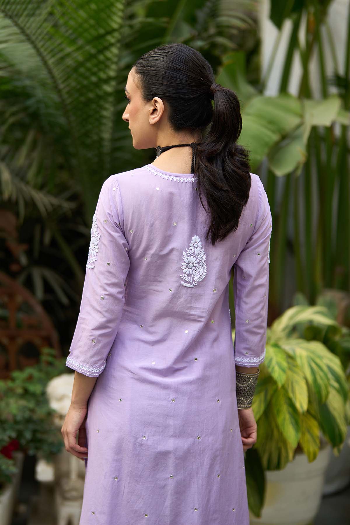 Chikankari lilac straight kurta with palazzo ( set of 2 ) - Ready to ship