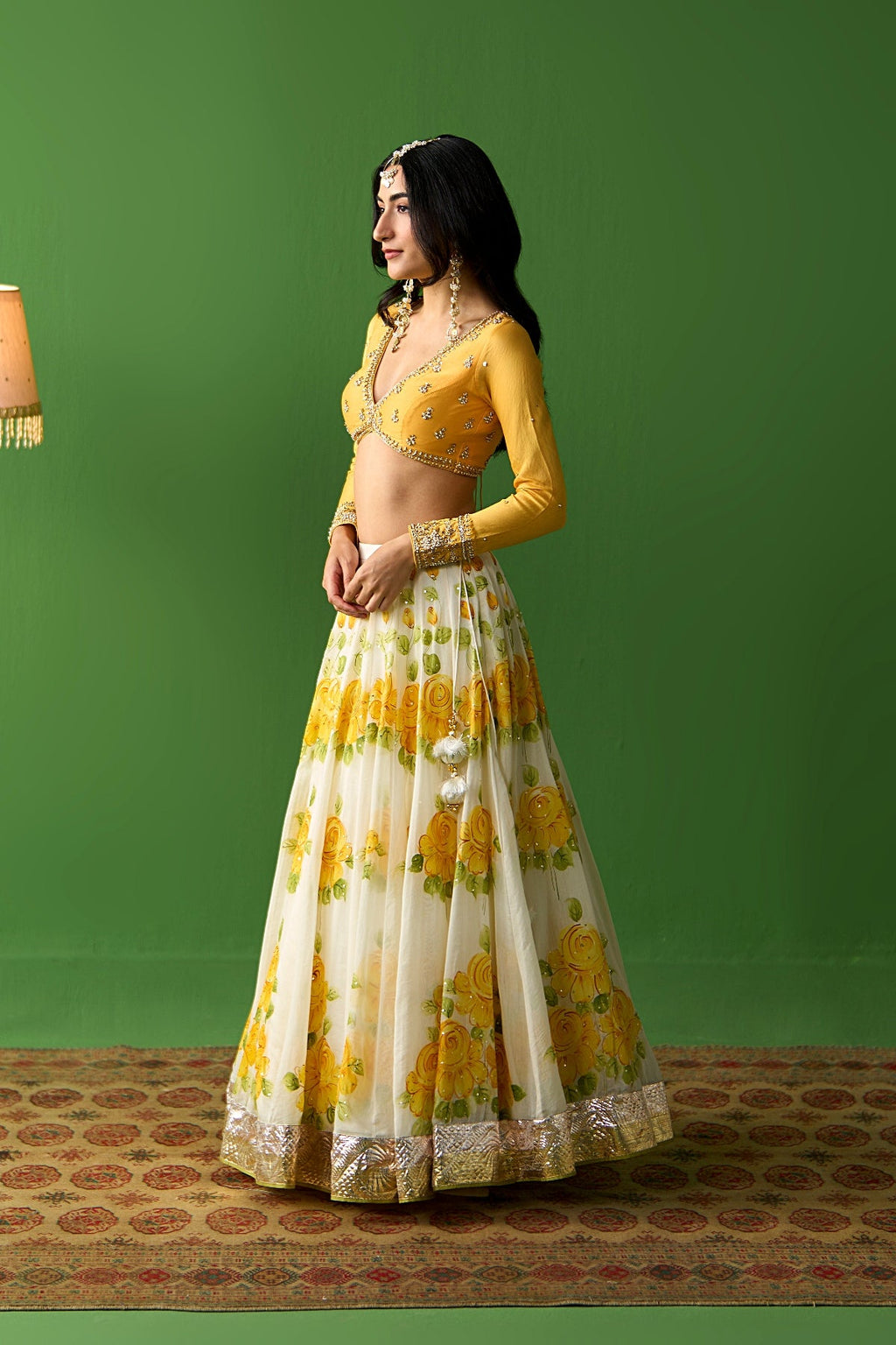 Sirat Vol. 2 Ivory Mustard Hand Painted Lehenga With Blouse And Dupatta ( Set Of 3) - Ready to ship
