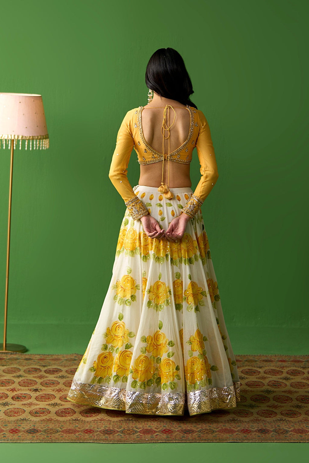 Sirat Vol. 2 Ivory Mustard Hand Painted Lehenga With Blouse And Dupatta ( Set Of 3) - Ready to ship