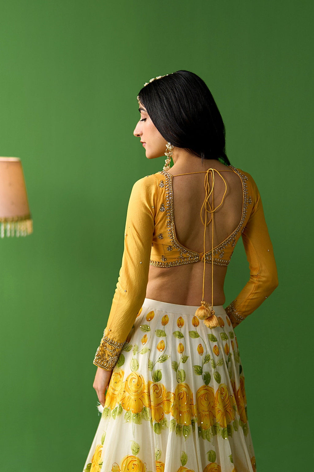 Sirat Vol. 2 Ivory Mustard Hand Painted Lehenga With Blouse And Dupatta ( Set Of 3) - Ready to ship