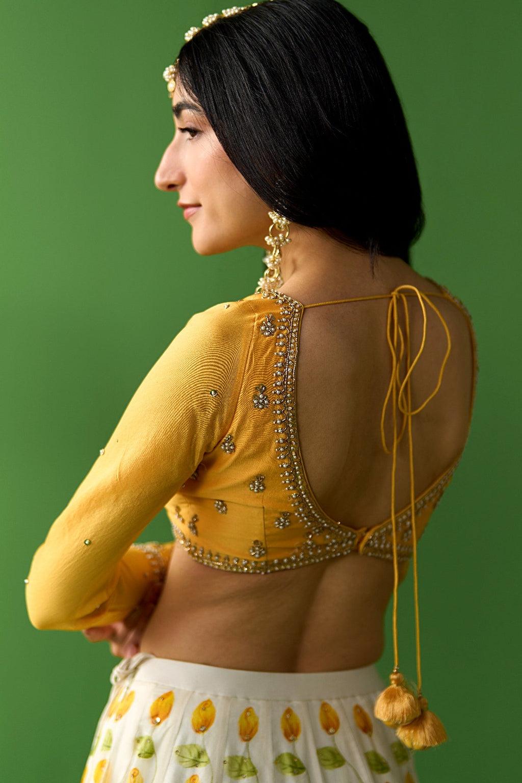 Sirat Vol. 2 Ivory Mustard Hand Painted Lehenga With Blouse And Dupatta ( Set Of 3) - Ready to ship