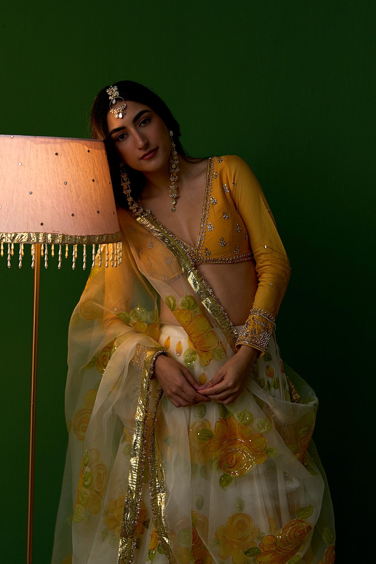 Sirat Vol. 2 Ivory Mustard Hand Painted Lehenga With Blouse And Dupatta ( Set Of 3) - Ready to ship