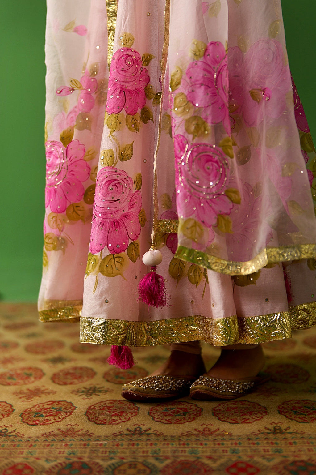Sirat Vol. 2 Soft Pink Hand Painted Yoke Anarkali With Chooridar And Dupatta ( Set Of 3) - Ready to ship