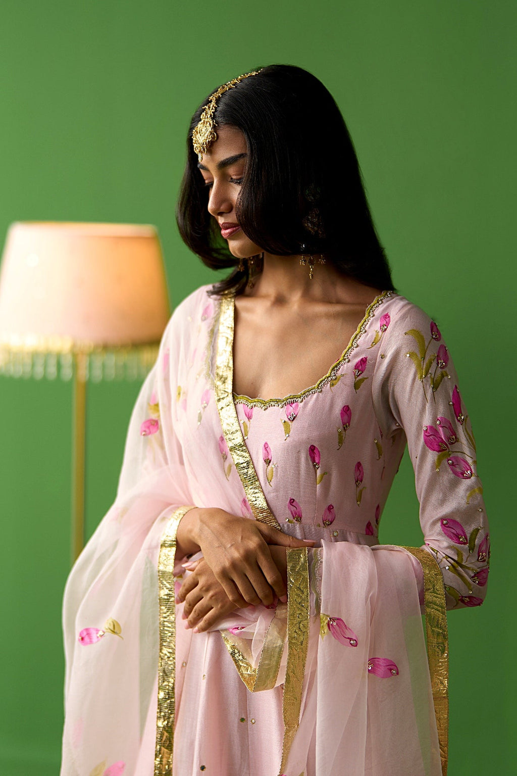 Sirat Vol. 2 Soft Pink Hand Painted Yoke Anarkali With Chooridar And Dupatta ( Set Of 3) - Ready to ship