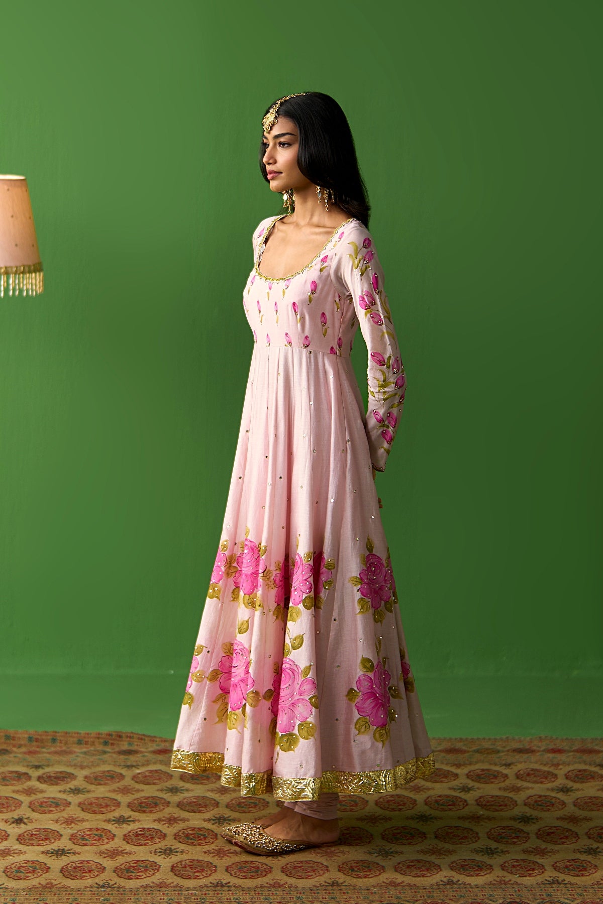 Sirat Vol. 2 Soft Pink Hand Painted Yoke Anarkali With Chooridar And Dupatta ( Set Of 3) - Ready to ship