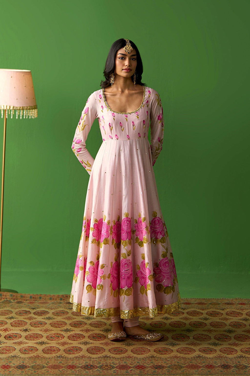 Sirat Vol. 2 Soft Pink Hand Painted Yoke Anarkali With Chooridar And Dupatta ( Set Of 3) - Ready to ship