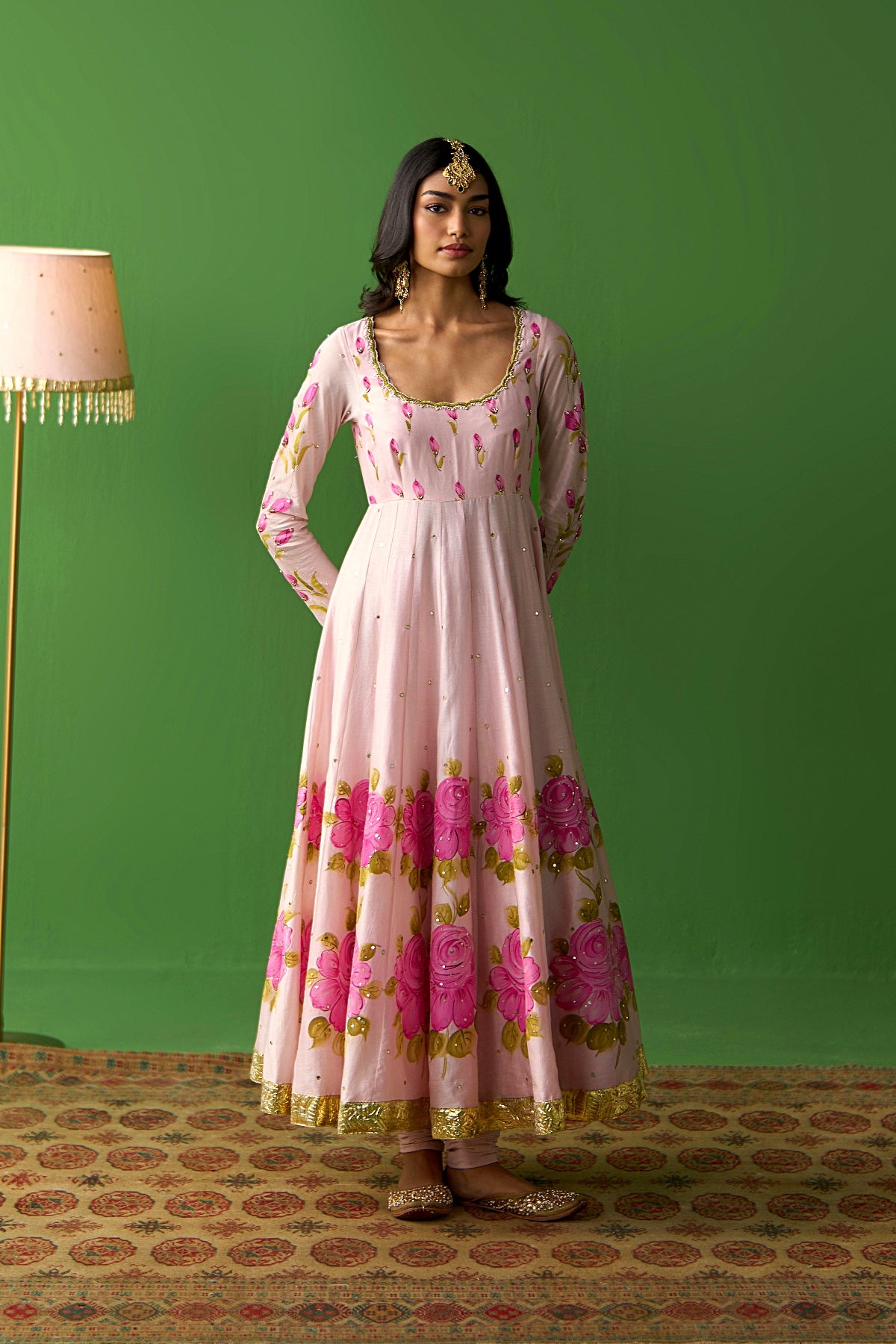 Sirat Vol. 2 Soft Pink Hand Painted Yoke Anarkali With Chooridar And Dupatta ( Set Of 3) - Ready to ship