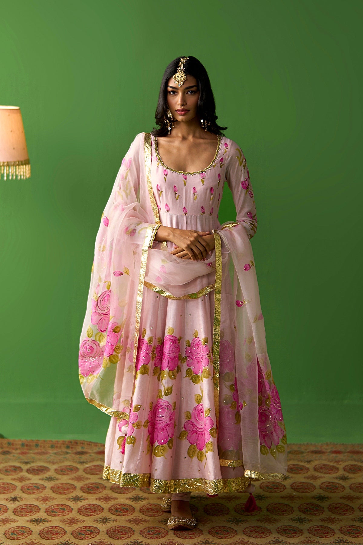 Sirat Vol. 2 Soft Pink Hand Painted Yoke Anarkali With Chooridar And Dupatta ( Set Of 3) - Ready to ship