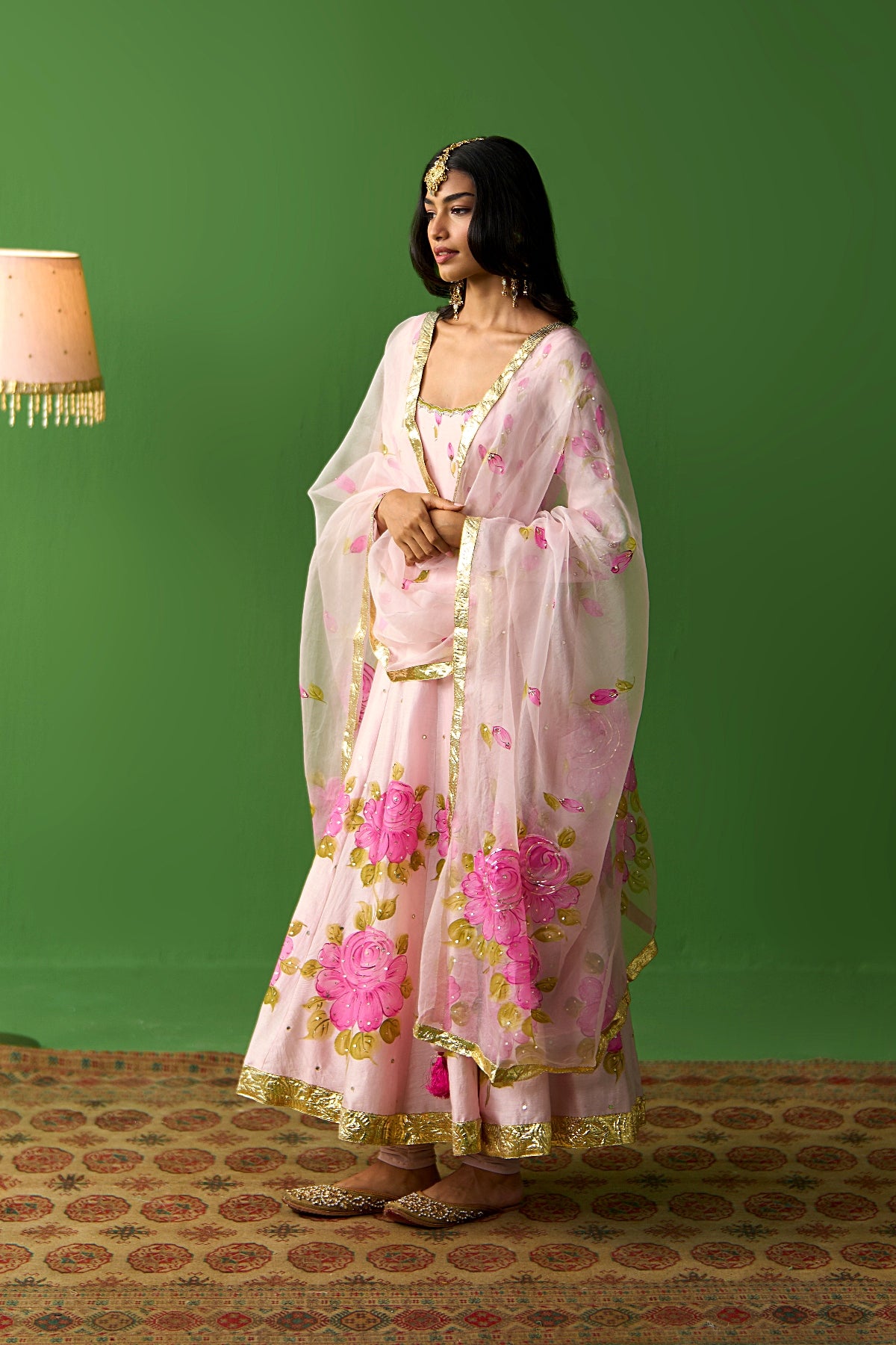 Sirat Vol. 2 Soft Pink Hand Painted Yoke Anarkali With Chooridar And Dupatta ( Set Of 3) - Ready to ship