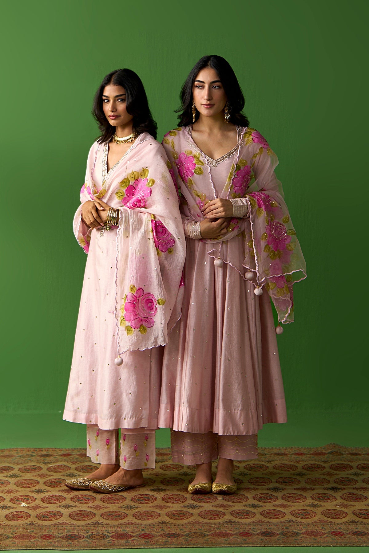 Sirat Vol. 2 Soft Pink Solid Anarkali With Palazzo And Hand Painted Dupatta ( Set Of 3) - Ready to ship