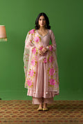 Sirat Vol. 2 Soft Pink Solid Anarkali With Palazzo And Hand Painted Dupatta ( Set Of 3) - Ready to ship
