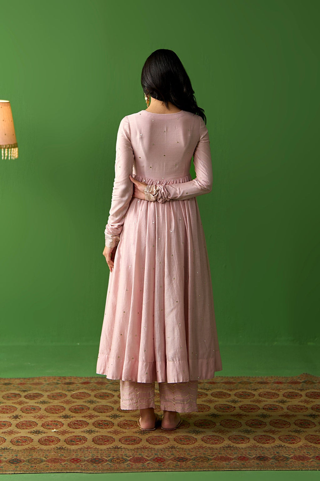 Sirat Vol. 2 Soft Pink Solid Anarkali With Palazzo And Hand Painted Dupatta ( Set Of 3) - Ready to ship