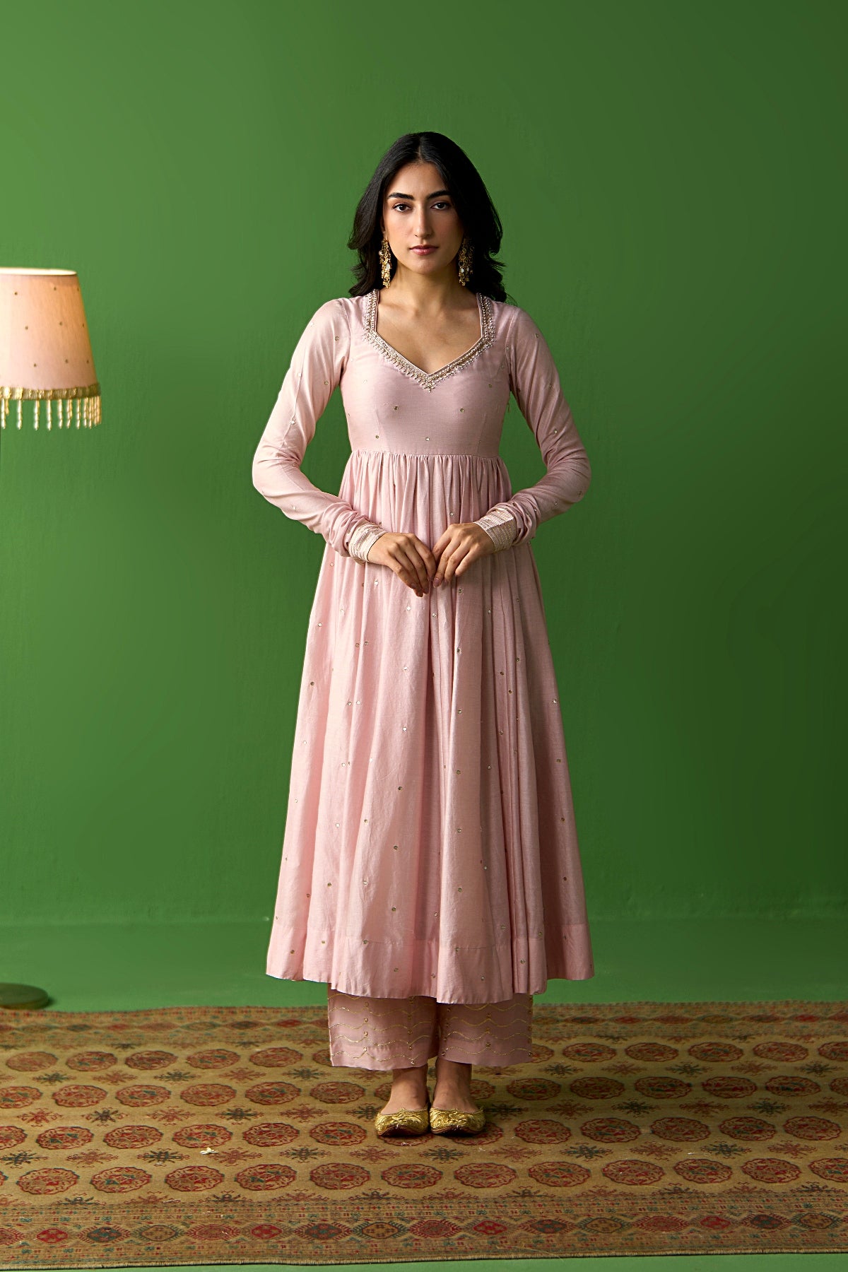 Sirat Vol. 2 Soft Pink Solid Anarkali With Palazzo And Hand Painted Dupatta ( Set Of 3) - Ready to ship