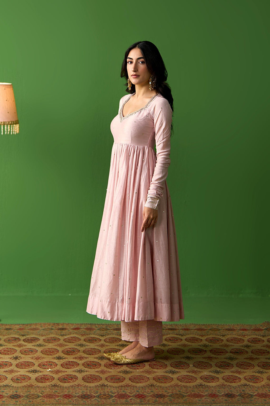 Sirat Vol. 2 Soft Pink Solid Anarkali With Palazzo And Hand Painted Dupatta ( Set Of 3) - Ready to ship