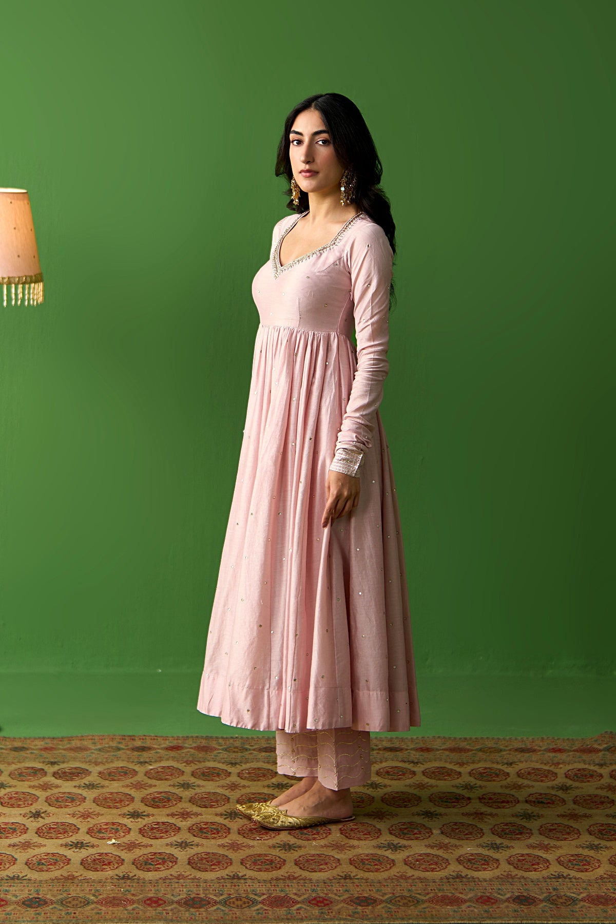 Sirat Vol. 2 Soft Pink Solid Anarkali With Palazzo And Hand Painted Dupatta ( Set Of 3) - Ready to ship
