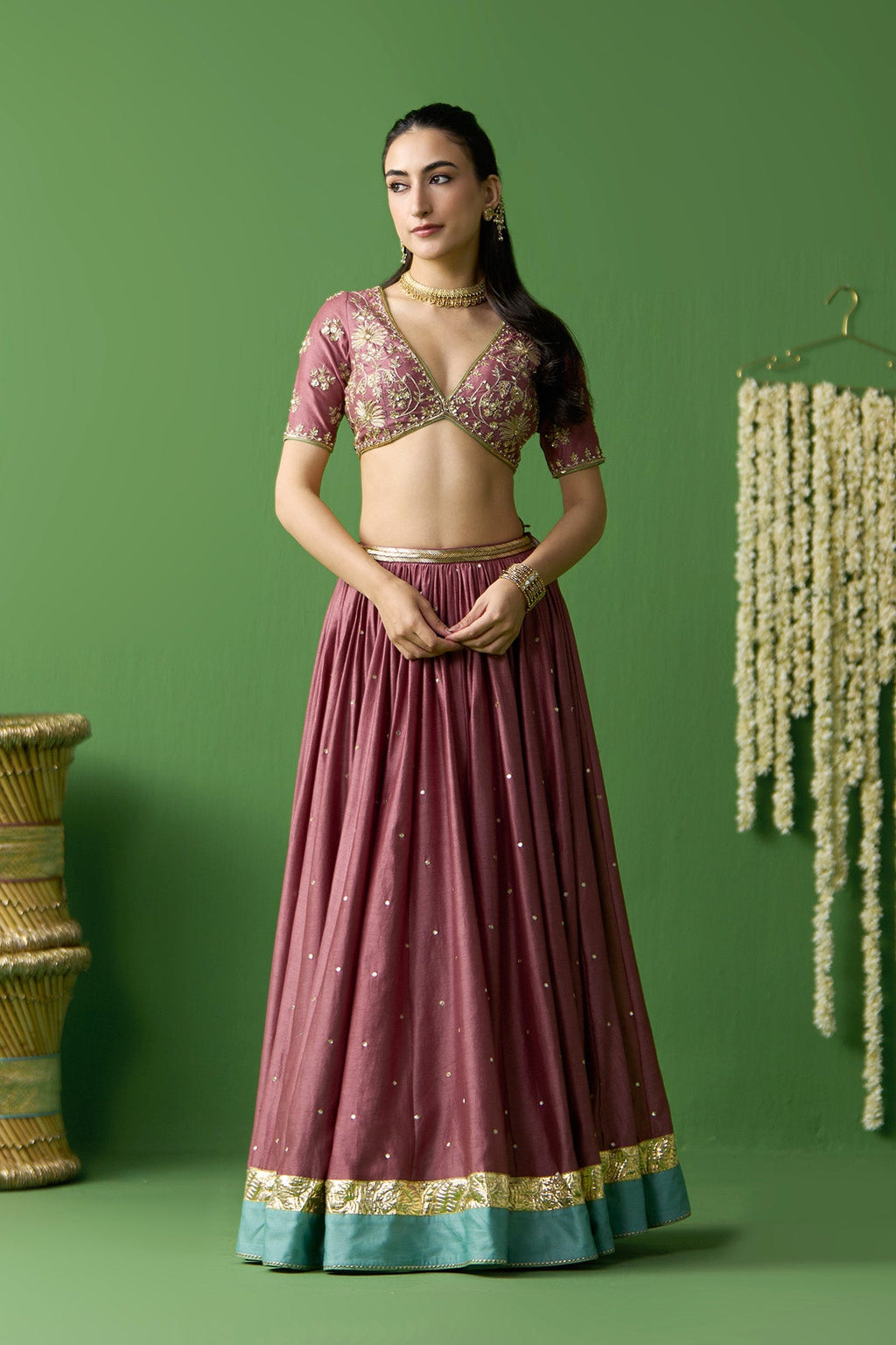 Gulnaar Onion Pink Embroidered lehenga with blouse and dupatta ( set of 3) - Ready to ship