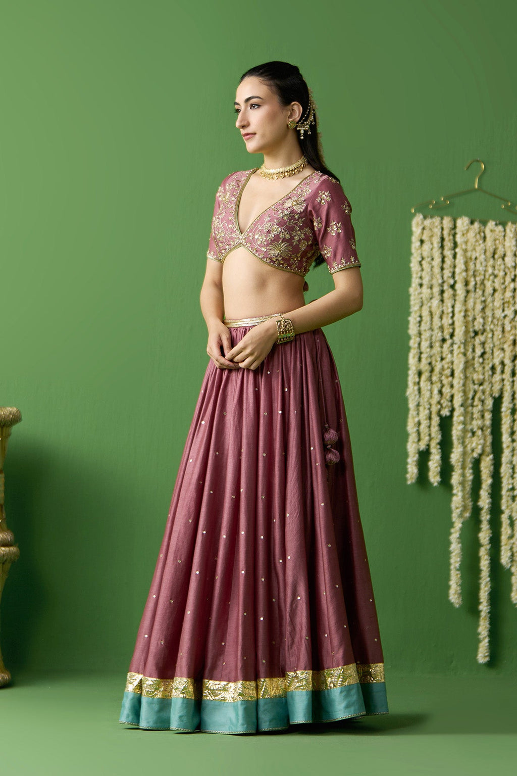 Gulnaar Onion Pink Embroidered lehenga with blouse and dupatta ( set of 3) - Ready to ship